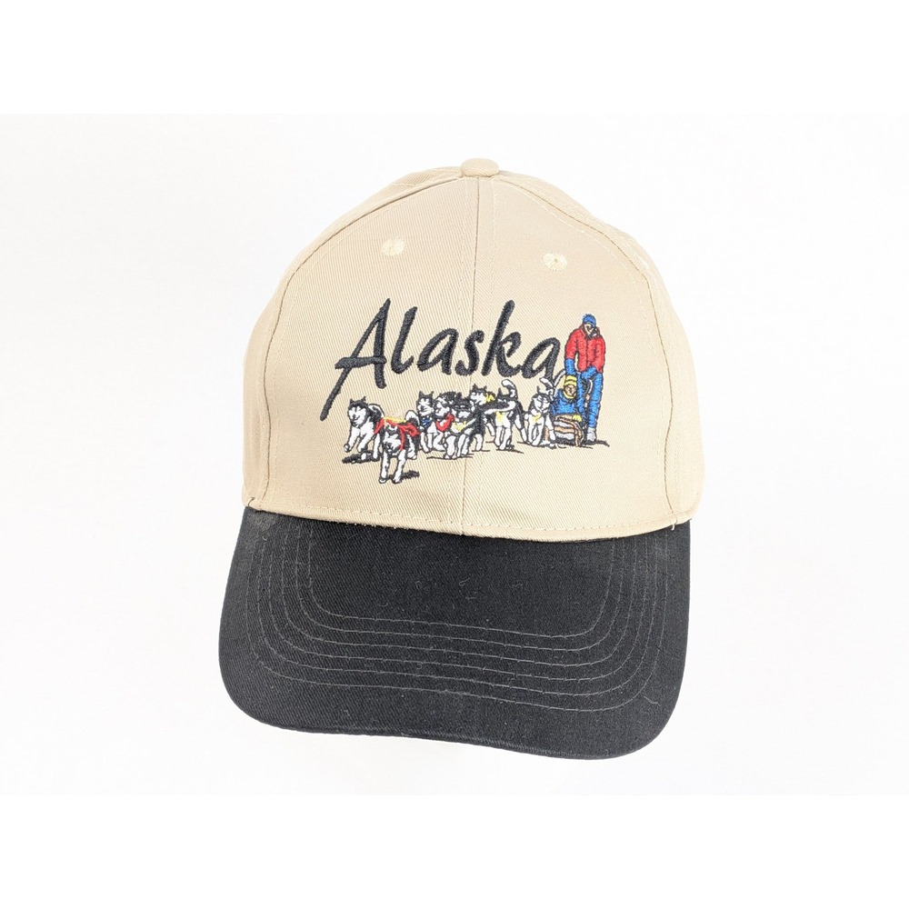 Alaska Baseball Cap Beige Black Cotton Hat T.I.I. Seattle WA Dog Sled Adjustable